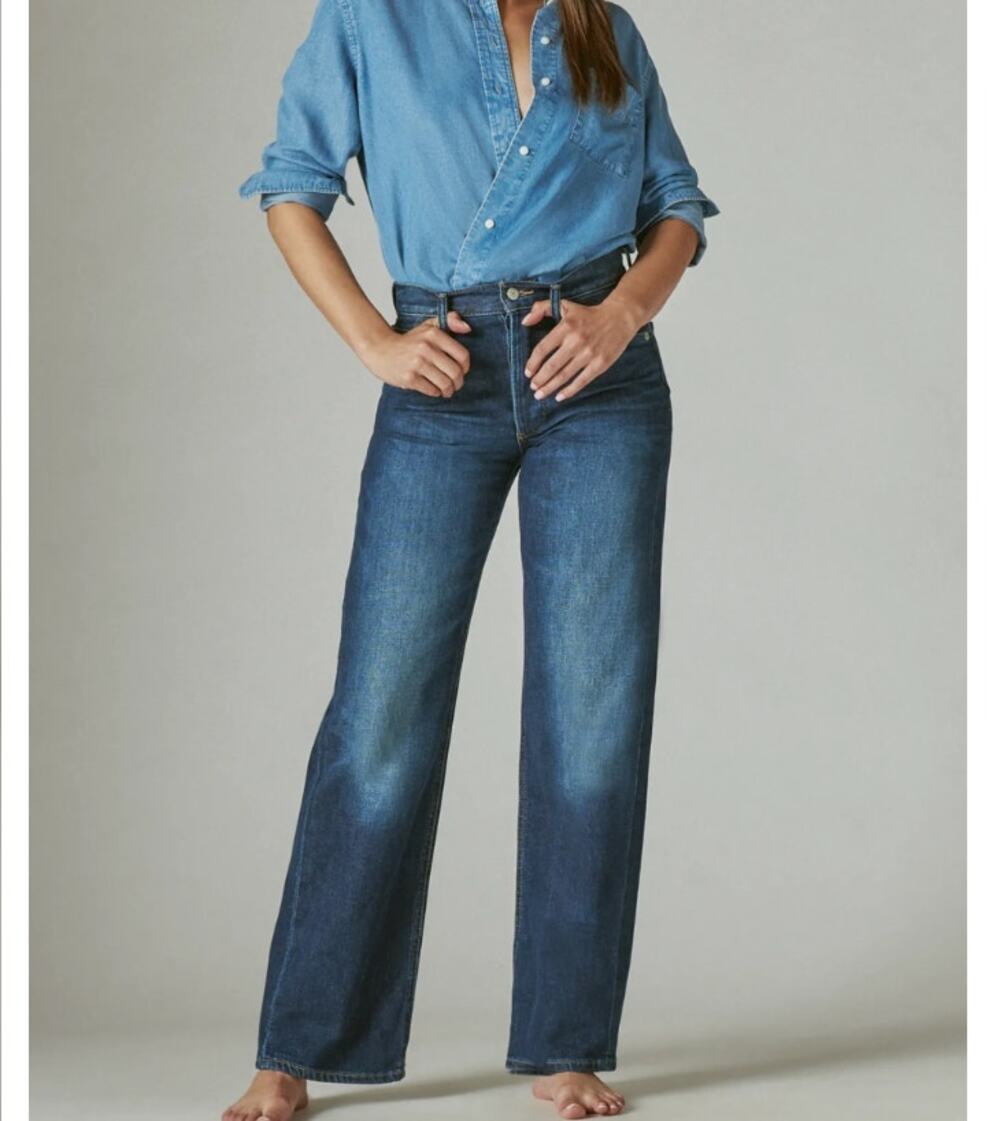 Lucky Brand Wide Leg High Rise Jeans Womens 8/29R Blue Denim Relaxed